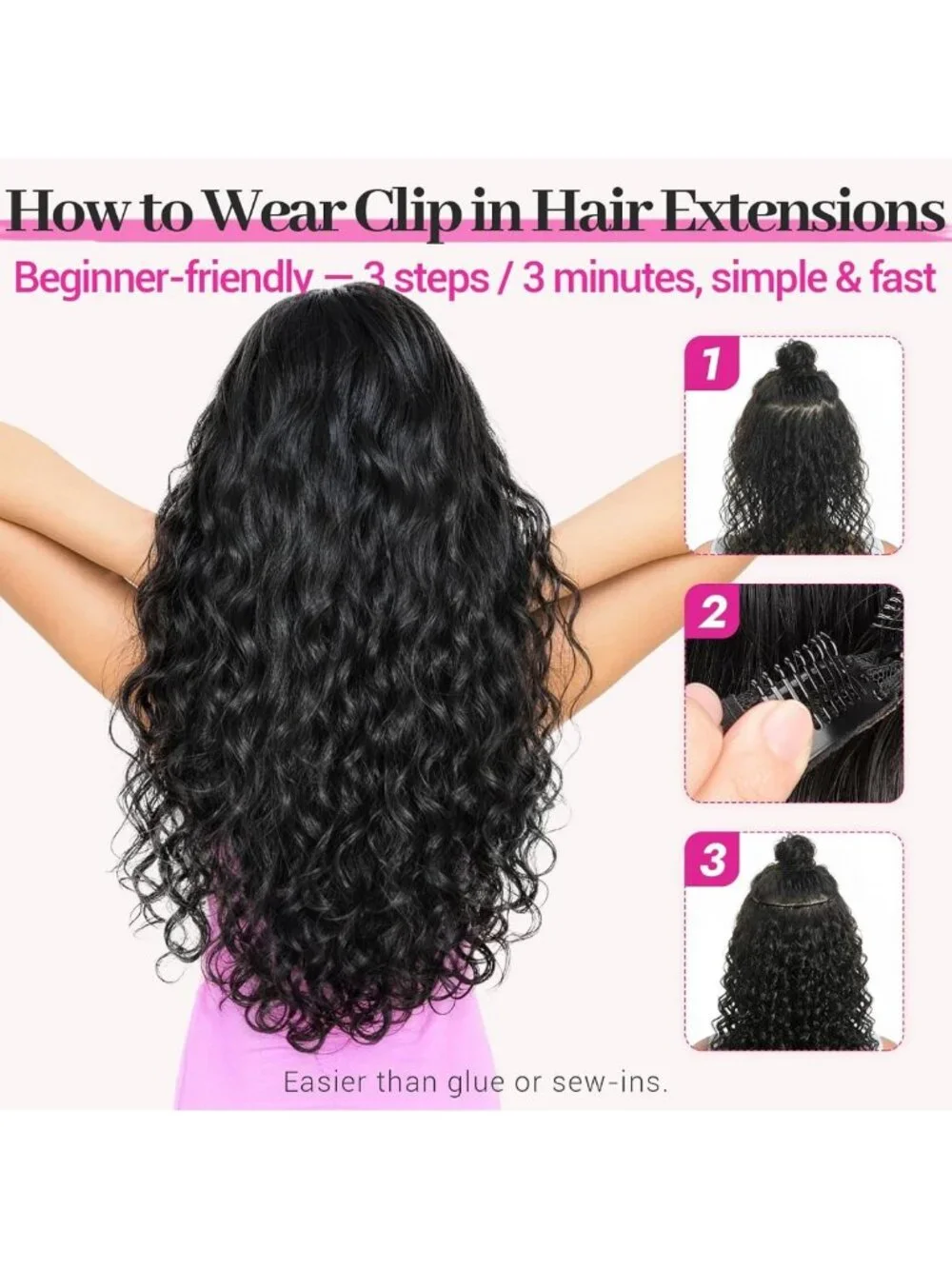 Bouncy Curly Clip-In Hair Extensions 4PCS - Synthetic Volume & Length Boost
